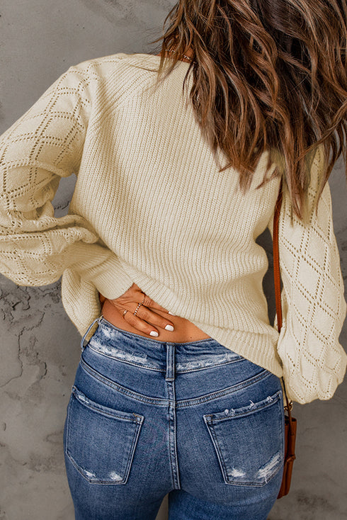 Bishop Sleeve V-Neck Drop Shoulder Button Front Knit Cardigan Sweater